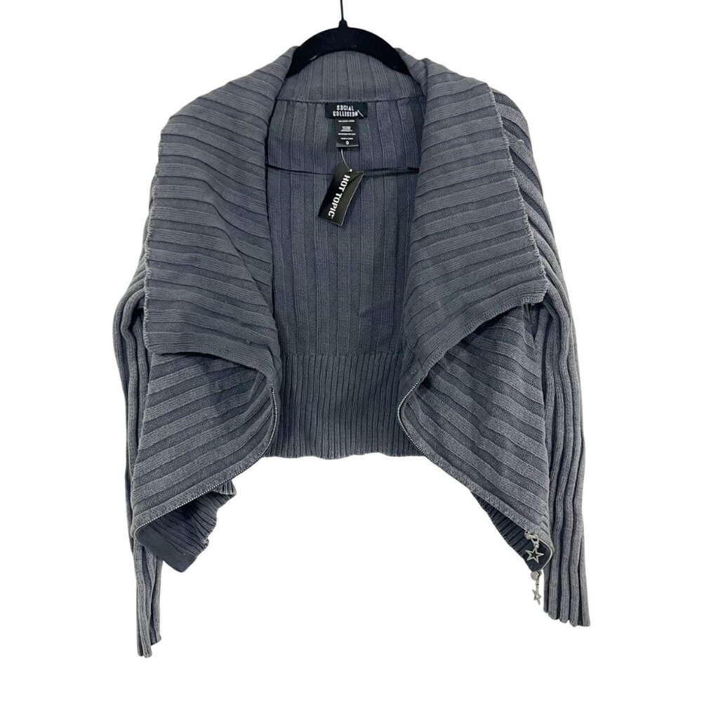 NEW Social Collision Gray Ribbed Cardigan Sweater‎ Goth Grunge - Size 0X